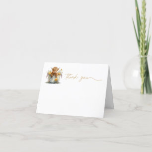 Thank you card, watercolor scottish cow farm card