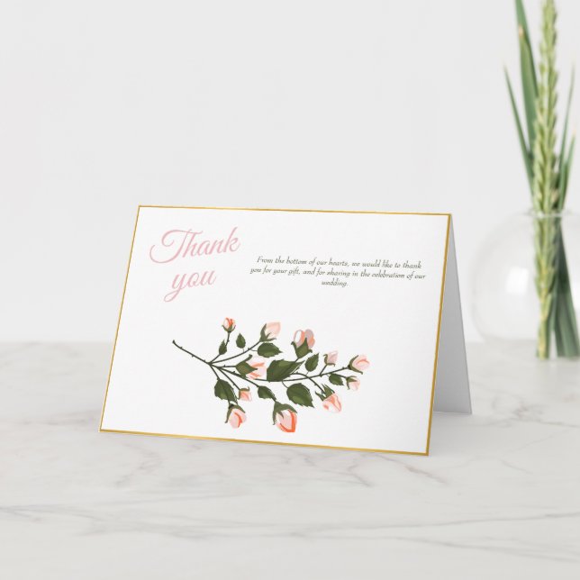 Thank You Card Wedding Pink Floral Thank You Card (Front)