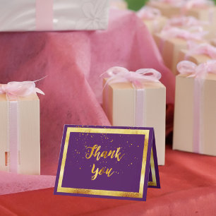 Thank you card wedding purple gold confetti