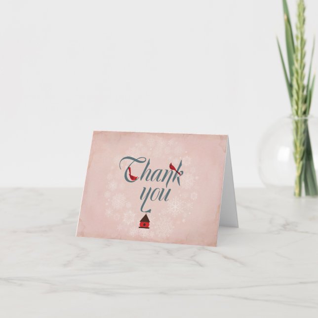 Thank You Card ~ Winter Pink Snowflake (Front)