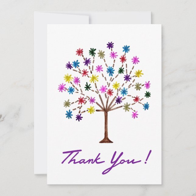 Thank you card with colourful tree, blank inside (Front)