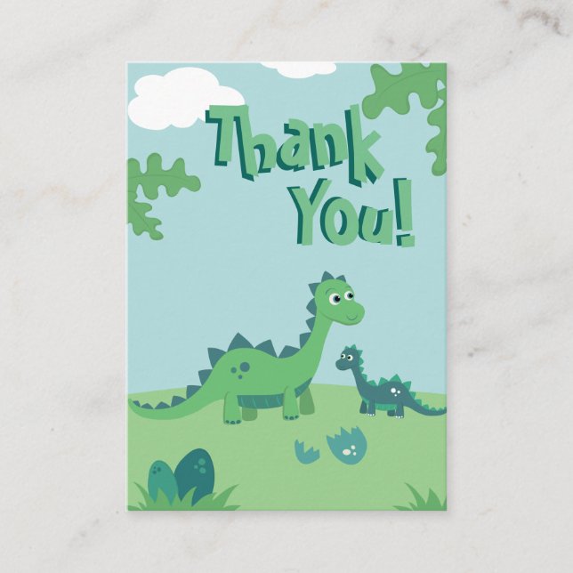 Thank you card with cute dinosaur mummy and kid. (Front)