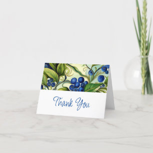 Thank You Card with Green Leaves and Blue Berries