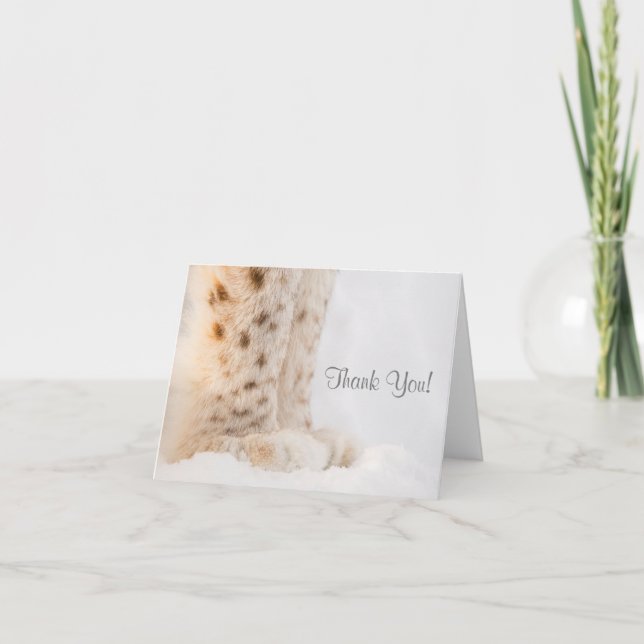 Thank you card with soft golden lynx paws in snow (Front)