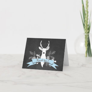 Thank You Card, Woodland Deer Chalkboard, Blue Card