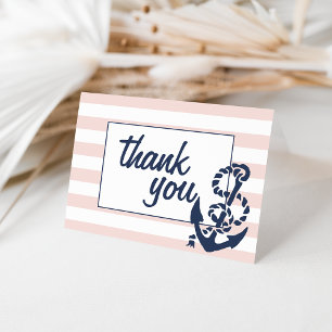 Thank You Cards   Blush Pink Nautical Stripe
