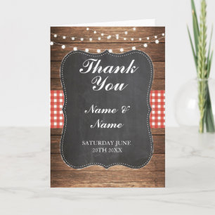 Thank You Cards Bridal Red Check Wood Wedding