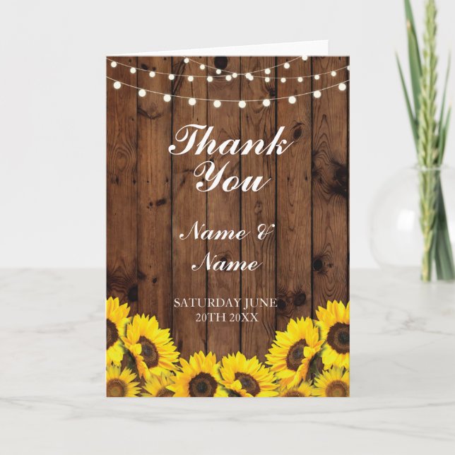 Thank You Cards Bridal Sunflower Wood Wedding (Front)