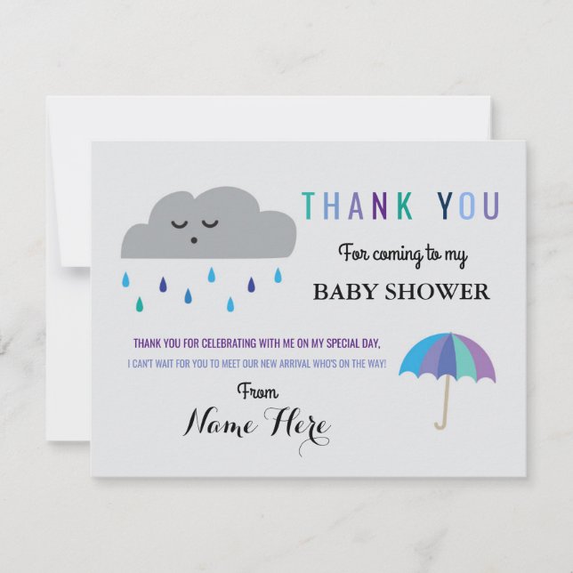 Thank You Cards Cloud Baby Shower Sprinkle Rain (Front)