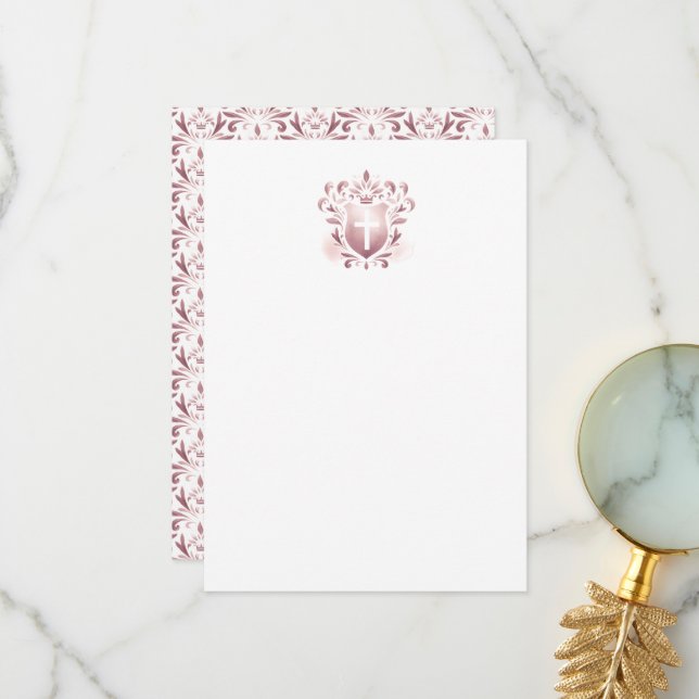 Thank You Cards Dusty Pink Crest & Cross (Front/Back In Situ)