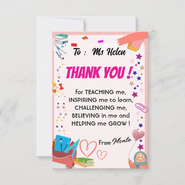 Thank you cards from kids to teachers (Front)