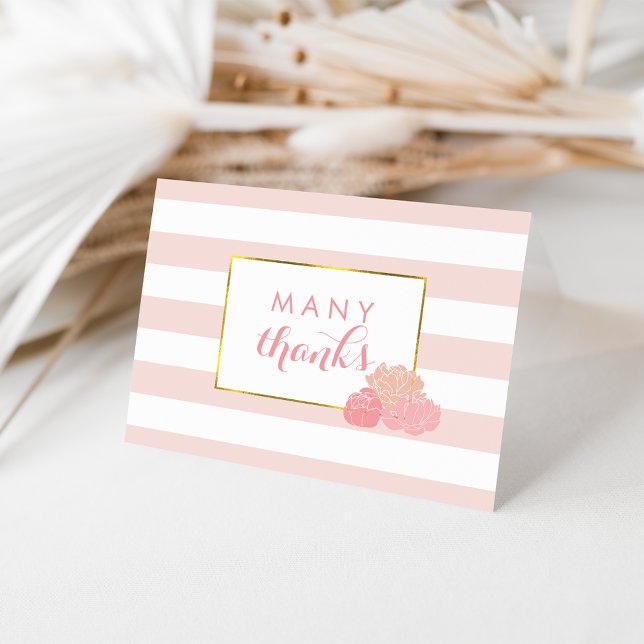 Thank You Cards | Pink Stripe & Blush Peony (Creator Uploaded)