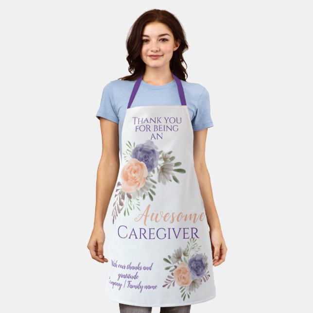 Thank You Caregiver Floral Flower Purple Apron (Worn)