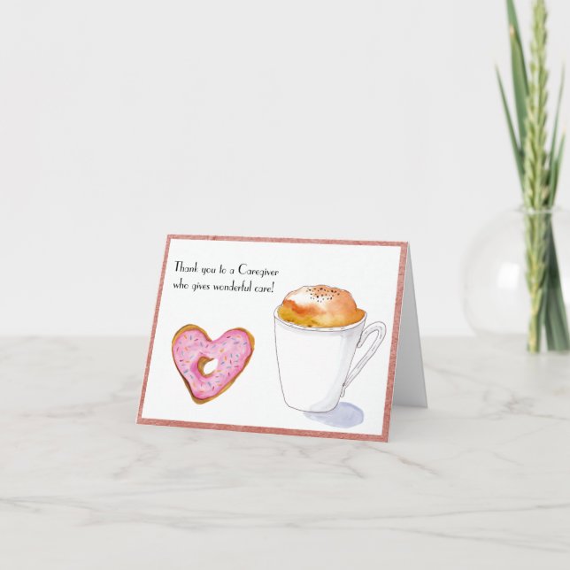 Thank You Caregiver Watercolor Donut And Coffee (Front)