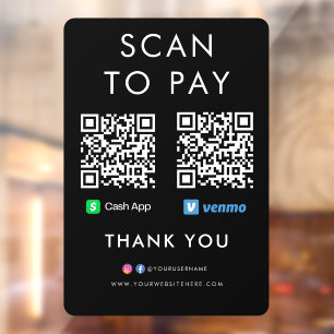 Thank you Cash App Venmo Scan to Pay QR Code Black