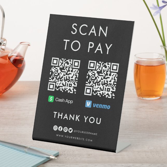 Thank you Cash App Venmo Scan to Pay QR Code Black Pedestal Sign (In SItu)