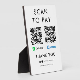 Thank you Cash App Venmo Scan to Pay QR Code White Plaque
