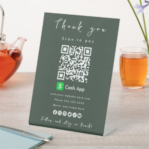 Thank You CashApp QR Code Scan to Pay Forest Green Pedestal Sign