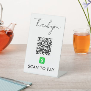 Thank You CashApp QR Code Scan to Pay Modern White Pedestal Sign