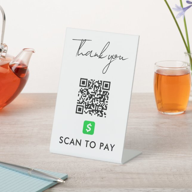 Thank You CashApp QR Code Scan to Pay Modern White Pedestal Sign (In SItu)