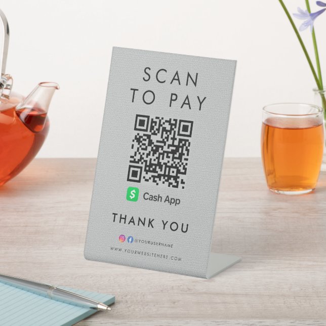 Thank you CashApp Scan to Pay QR Code Modern Grey Pedestal Sign (In SItu)