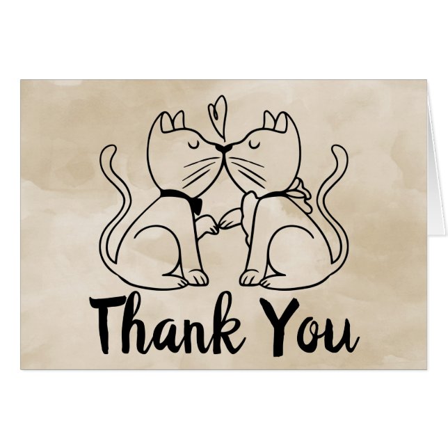 Thank You Cat Lover Wedding Kittens Tan Watercolor (Front Horizontal)