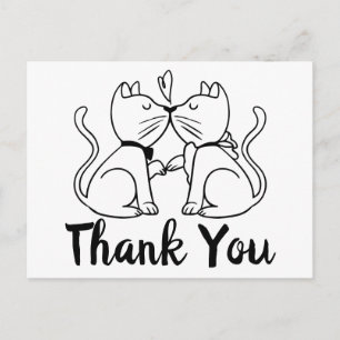 Thank You Cat Lovers Wedding Kittens Black White Postcard
