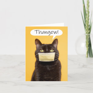 Thank You Cat Talking Through Face Mask Holiday Card