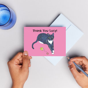 Thank you cat with toy quirky thankyou thanks gift card