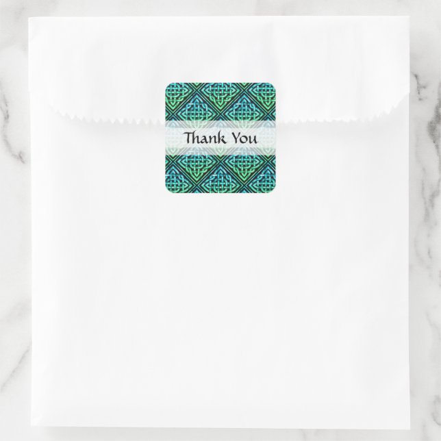 Thank You Celtic Knot - Blue Green Square Stickers (Bag)