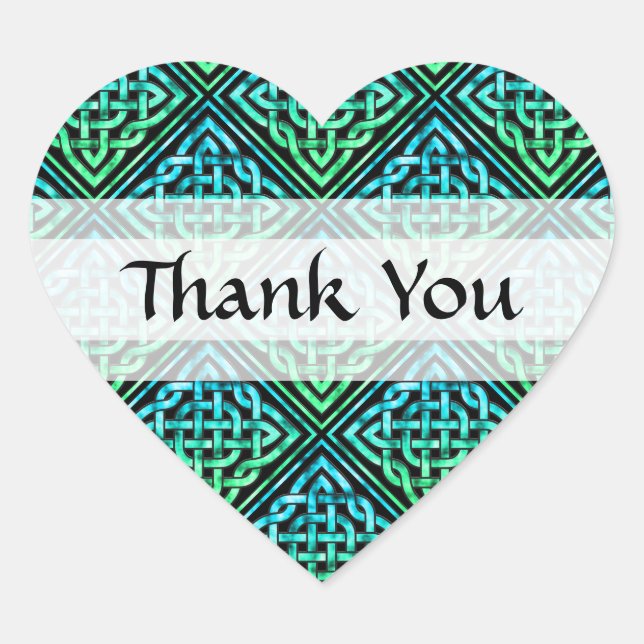 Thank You Celtic Knot - Diamond Blue Green Heart Sticker (Front)