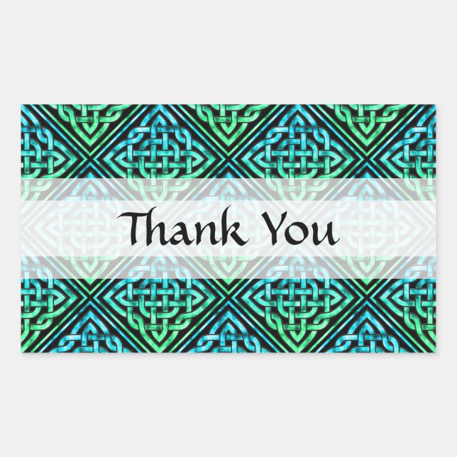Thank You Celtic Knot - Diamond Blue Green Rectangular Sticker (Front)