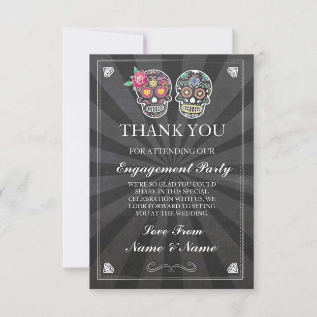 Thank You Chalkboard Rustic Sugar Skull Card (Front)