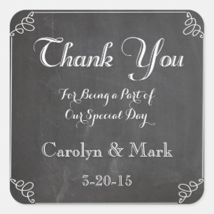 Thank You, Chalkboard Vintage Wedding Favour Square Sticker