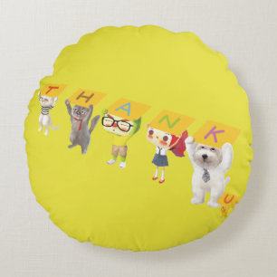 Thank You Characters Round Cushion