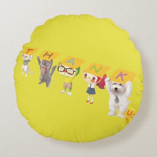 Thank You Characters Round Cushion (Front)