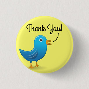 Thank You! Cheery Blue Bird on Bright Yellow 3 Cm Round Badge