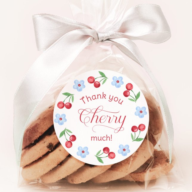 Thank you Cherry much Blue Baby shower Classic Round Sticker (Creator Uploaded)