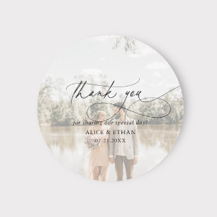 Thank You Chic Calligraphy Photo Wedding Classic Round Sticker