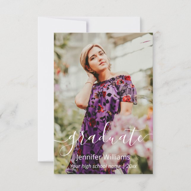 thank you chic calligraphy photos graduation card (Front)