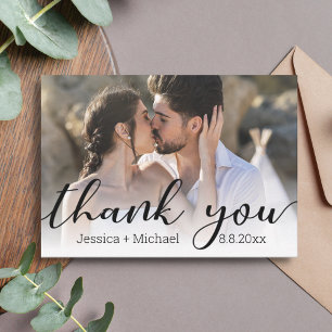 thank you chic calligraphy wedding photo note card