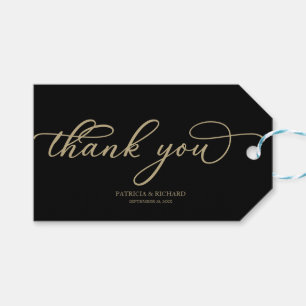 Thank You - Chic Gold Script Black Wedding Gift Tags