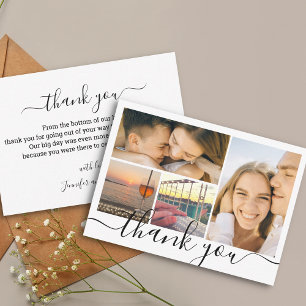 thank you chic handwriting 4 photo collage wedding card