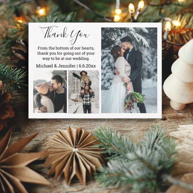 thank you chic handwriting wedding 3 photo collage card (Creator Uploaded)