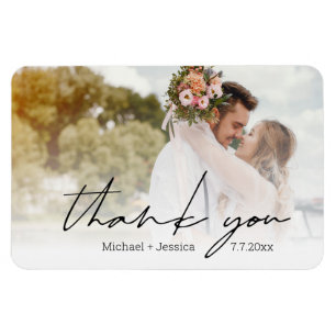 thank you  chic handwriting wedding day photo  magnet