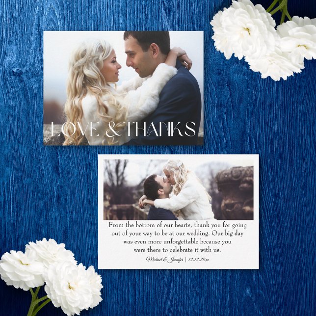 thank you chic typography 2 photo wedding  card (Creator Uploaded)