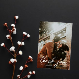 Thank You Chic Winter Wedding Photo Thank You Card