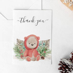 Thank you Christmas Baby Bear Shower Boho Card