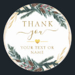 Thank you! Christmas Botanical   Classic Round Sticker<br><div class="desc">Thank you! ! Modern,  botanical design in gold green. Edit your product in minutes. By "further personalise",  fonts,  colours and positions can be customised.</div>