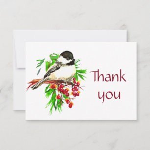 Thank You Christmas Chickadee Cute Bird Card